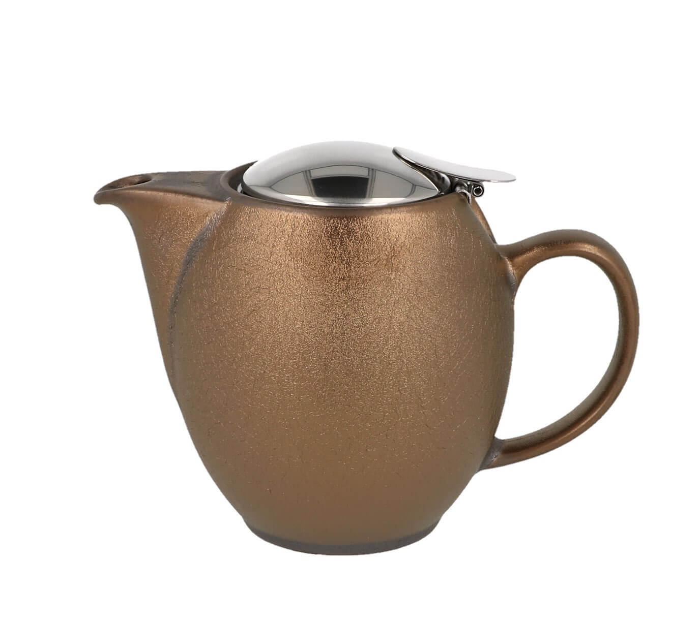Sideview of the antique gold-colored ZERO JAPAN teapot with 350 ml capacity