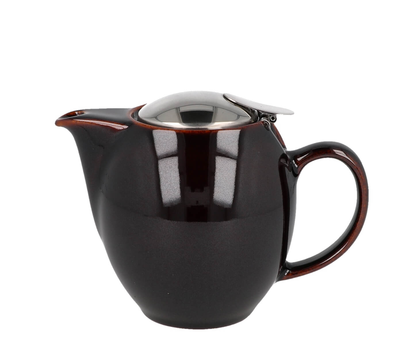 Sideview of the antique brown-colored ZERO JAPAN teapot, with 350 ml capacity